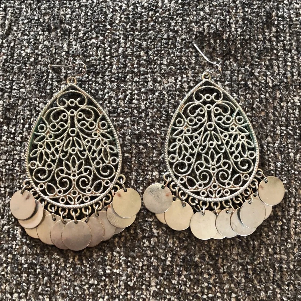 Boho Style Dangling Coin Disc Chandelier Earrings - Picture 1 of 5